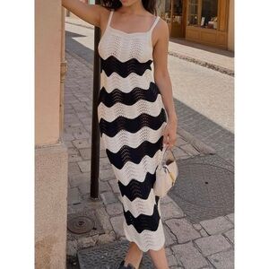 Anthropologie 4SI3NNA Luana Knit Dress European Summer Midi Crochet Dress M